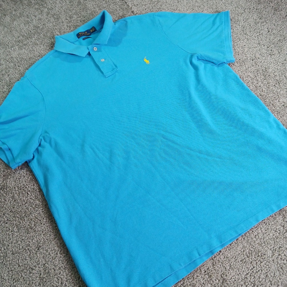 Polo Ralph Lauren Mens XXL Classic Fit Pique Polo Shirt Blue Yellow Pony Logo
